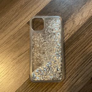 Clear, silver sequin flowing iPhone 11 case